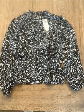 NWT Sanctuary Black and White Printed Peplum Blouse